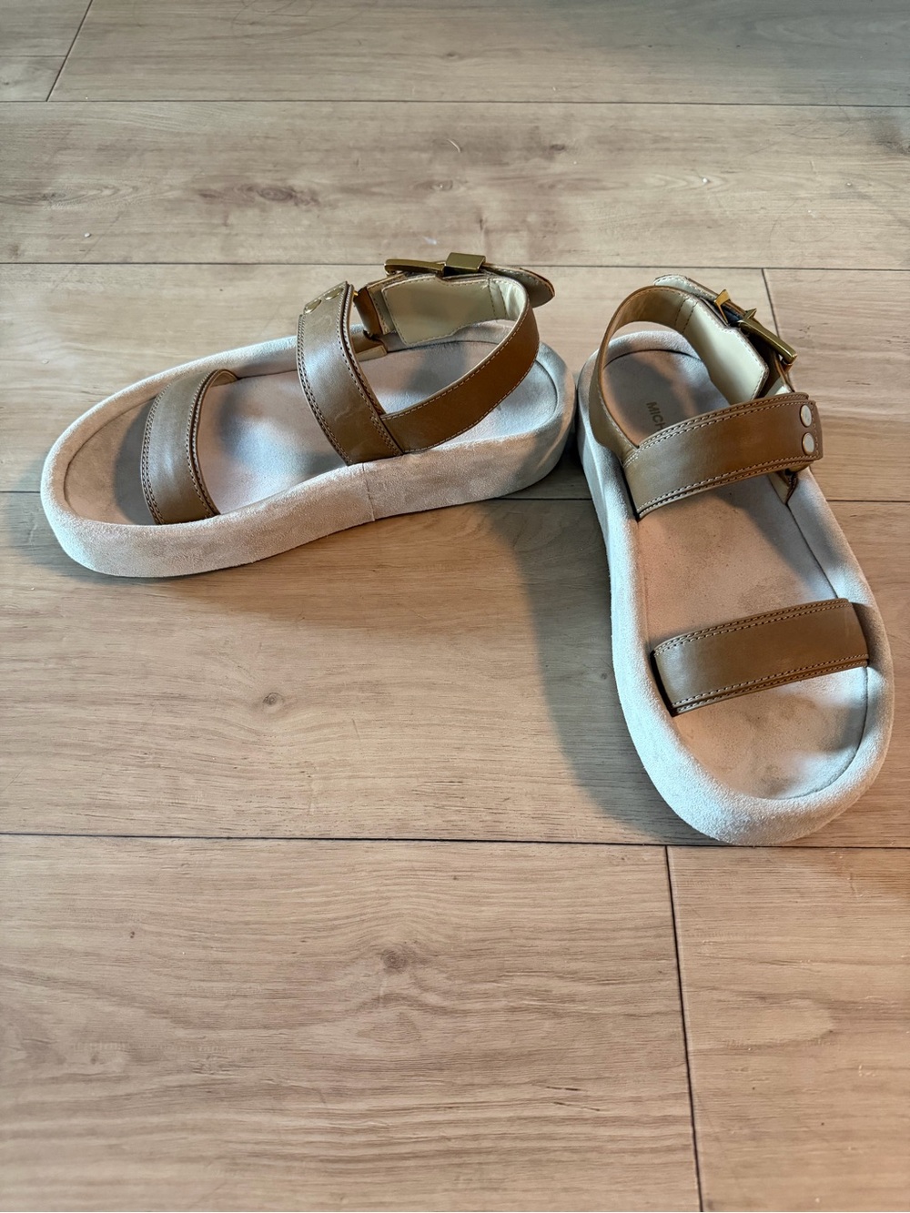 Michael Kors Leather Strap Platform Sandals with Gold Hardware - Picture 2 of 3